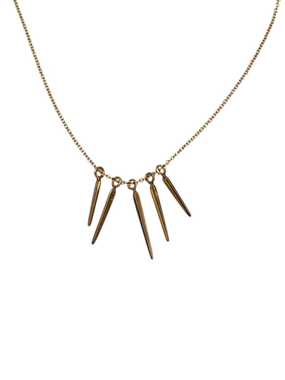 10K Yellow Gold Dangling Spikes Necklace 16" #25641